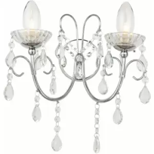 image of Loops - Bathroom Twin Wall Light Chrome & Hanging Crystal Glass Modern IP44 Dimmable