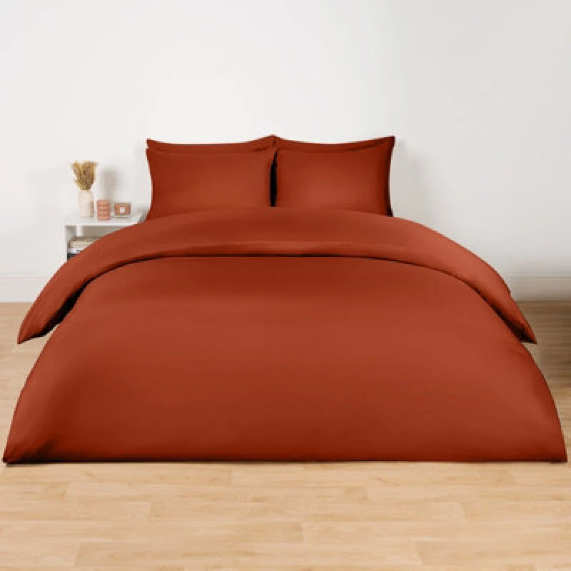 Image of OHS OHS Soft Microfibre Plain Dyed Duvet Cover Bedding Set in Burnt Orange Size: Single Burnt Orange Single Unisex 5027434220830