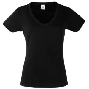 Image of Fruit Of The Loom Ladies Lady-Fit Valueweight V-Neck Short Sleeve T-Shirt (M) (Black)