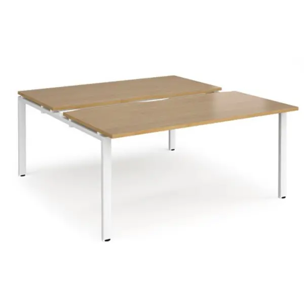 Image of Adapt Bench Desk 2 Person Rectangular Desks 1600mm With Sliding Tops Oak Tops With White Frames 1600mm Depth Adapt Oak STE1616-WH-O