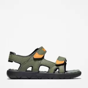 Image of Timberland Perkins Row Double-strap Sandal For Junior In Dark Green Green/orange Kids, Size 3.5