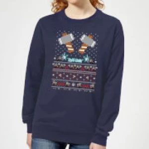 image of Marvel Avengers Thor Pixel Art Womens Christmas Sweatshirt - Navy - L