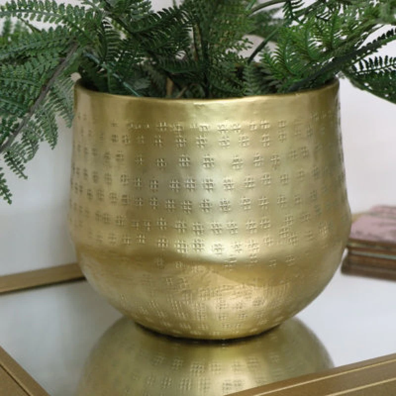 Image of Melody Maison Small Round Gold Patterned Planter Metallic Gold