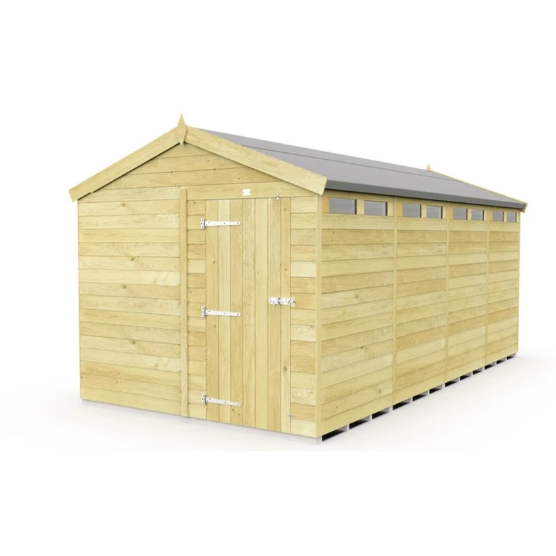 Image of Buttercup Farm 8 x 16 Feet Apex Security Shed - Single Door - L472 x W231 x H217cm in Brown Brown Unisex