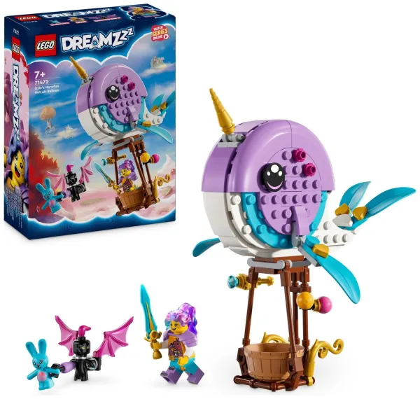 image of LEGO DREAMZzz Izzie's Narwhal Hot-Air Balloon Toy Set 71472