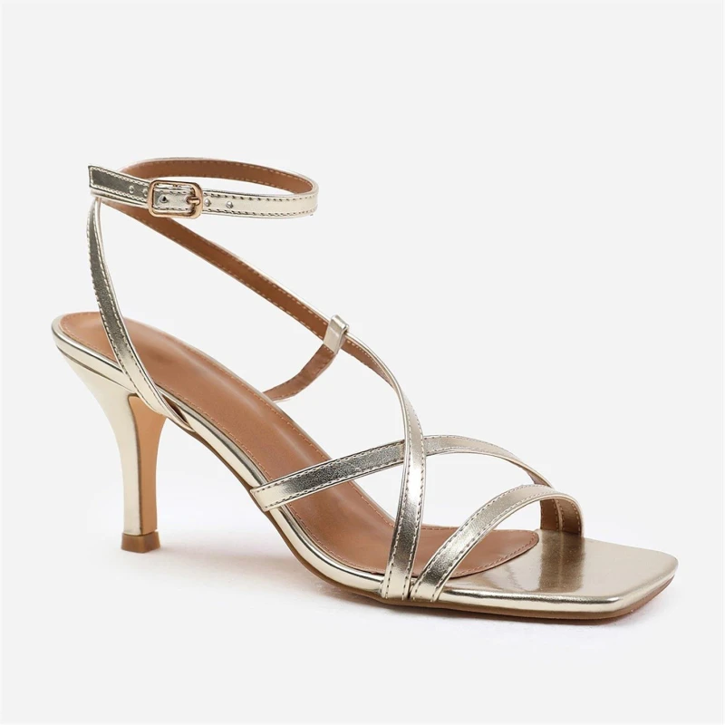 Image of Where's That From 'Austin' Multi Strap Cross Over Mid Heels Metallic Gold