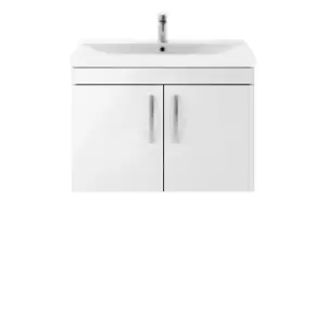 image of Nuie Athena 800 Wall Hung 2-door Vanity & Thin-edge Basin - Gloss White