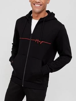 Image of Hugo Boss Dampari Script Logo Zip Through Hoodie Black Size 2XL Men