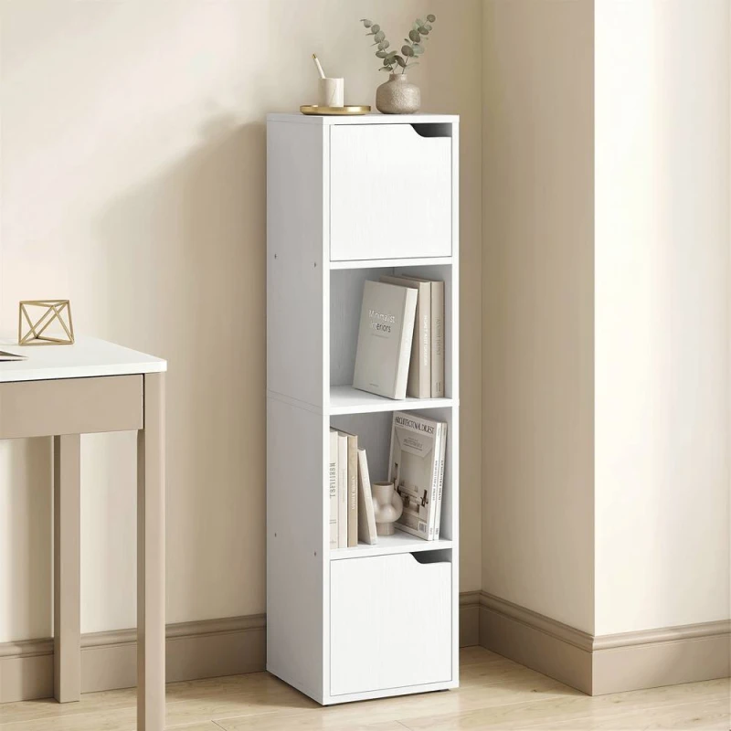 Image of HOMCOM Bookcase with 2 Cabinets & Doors, 4-Tier Bookshelf, White White Unisex