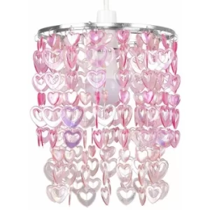 image of Pretty Pink Acrylic Love Heart Beads Ceiling Pendant Children'S Light Shade