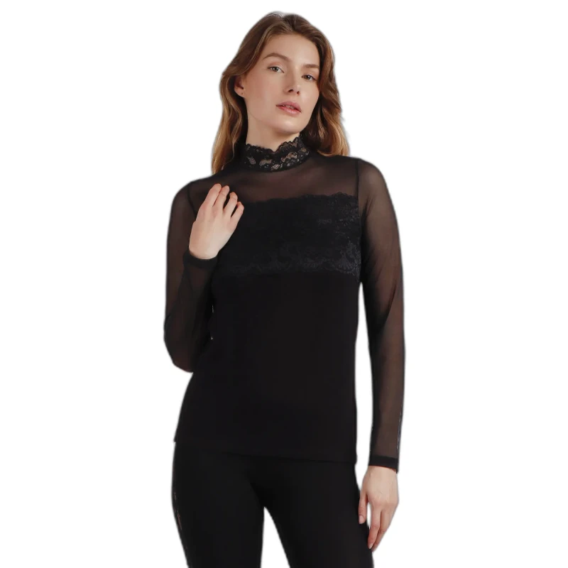 Image of Admas Lace and tulle womens t-shirt Admas Classic Noir Female S