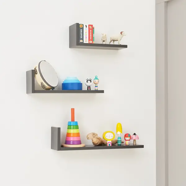 image of Tutti Bambini Rio Set of Three LShaped Wall Shelves Dark Grey