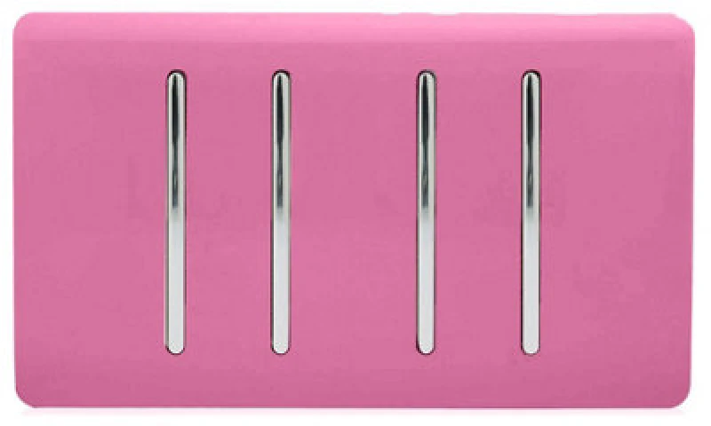 Image of Trendiswitch Trendi Artistic Modern Glossy 4 Gang 2 Way Rocker Double Plate Tactile Light Switch Pink