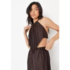 image of Missguided Plisse Hanky Hem Backless Top - Brown