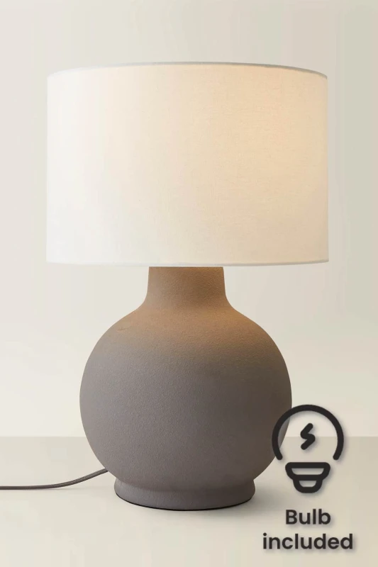 Image of ValueLights ValueLights Blair Natural Linen Shade Hand Finished Ceramic Stonewear Table Lamp with Bulb in Grey Grey One Size Unisex 5059406066047