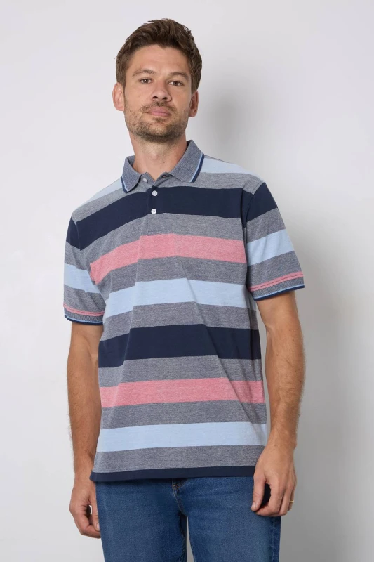 Image of Debenhams Debenhams Men Barbados Stripe Polo Shirt in Rose Size: 3X-Large Rose 3X-Large Male 5045743796167
