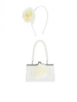 image of Monsoon Girls 2 Piece Macaroon Flower Mini Bag And Hair Band Set - Lemon