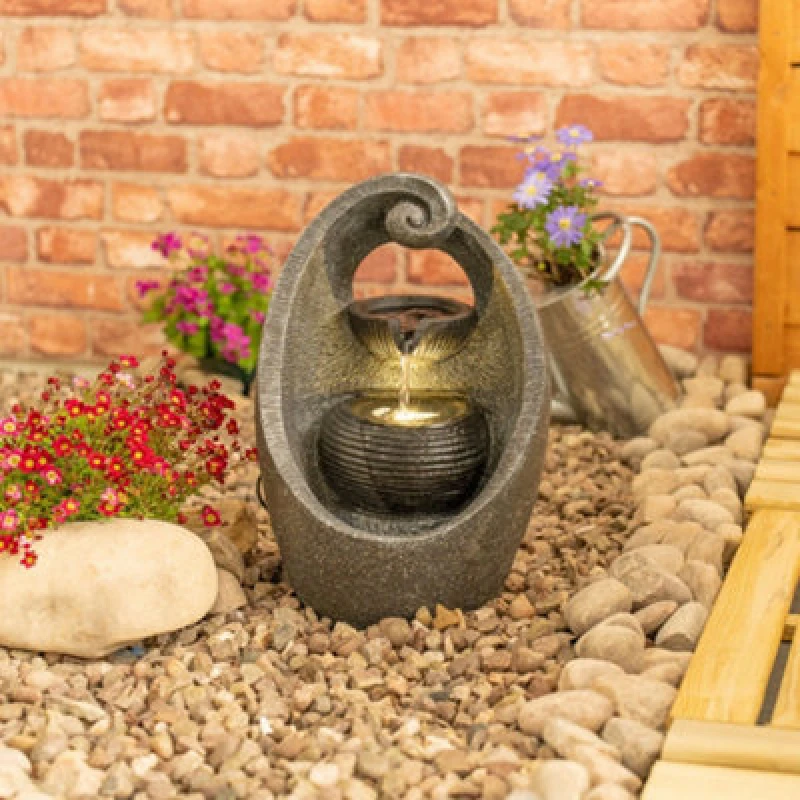 Image of ValueLights Solar Powered Outdoor Cascading Swirl Water Feature Fountain Grey