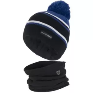 Image of Island Green Knitted Hat and Neck Warmer Box Set Black/Blue