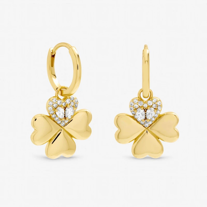 Image of Inicio Gold Plated Crystal Clover Earrings - Gift Pouch Stud Earrings One Size Gold 41449410000