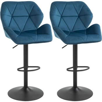 image of Homcom - Set Of 2 Luxurious Velvet-Touch Bar Stools Metal Frame Footrest Base Blue