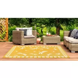 Image of Terrace Dragonfly Flatweave Outdoor Indoor Bordered Gold Rug in 150 x 230cm (4'x11x7'7'')