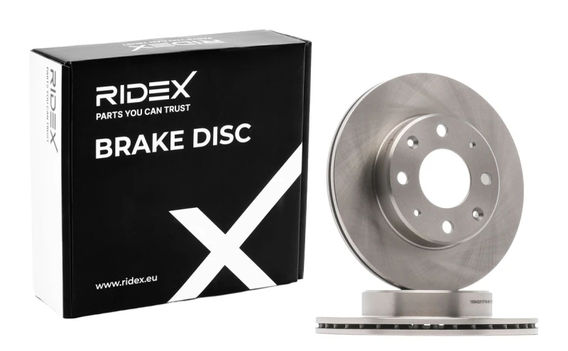 Image of RIDEX 82B0509 Brake disc Front Axle, Vented, Cast Iron, Uncoated, Untreated, without bolts/screws Cast Iron Brake Disc (82)