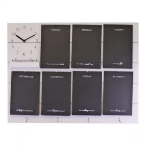 Image of Potting Shed Weekly Reminder Chalkboard With Clock & Hooks, White