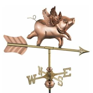 image of Espira Flying Pig Cottage Copper Weathervane