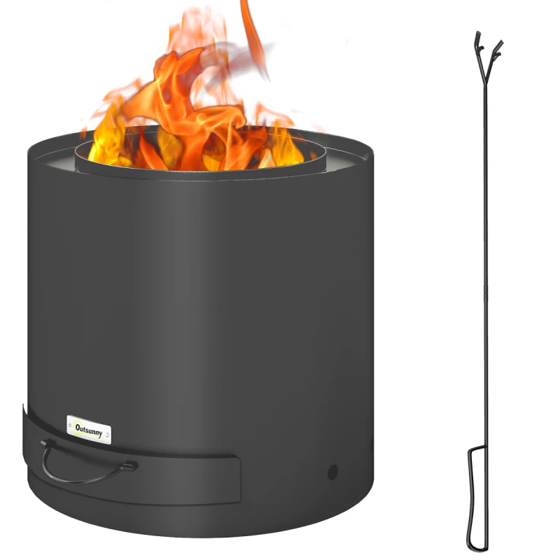 Image of Outsunny Outdoor Round Fire Pit with Ash Tray and Fire Poker, Black 842-383V00BK