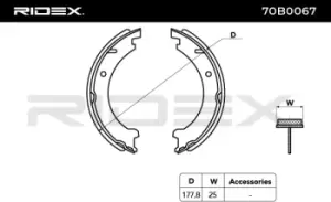 Image of RIDEX Brake Shoes 70B0067 Brake Shoe Set,Brake Lining VOLVO,V70 I (875, 876),850 Kombi (855),850 Limousine (854),C70 I Coupe (872),C70 I Cabrio (873)