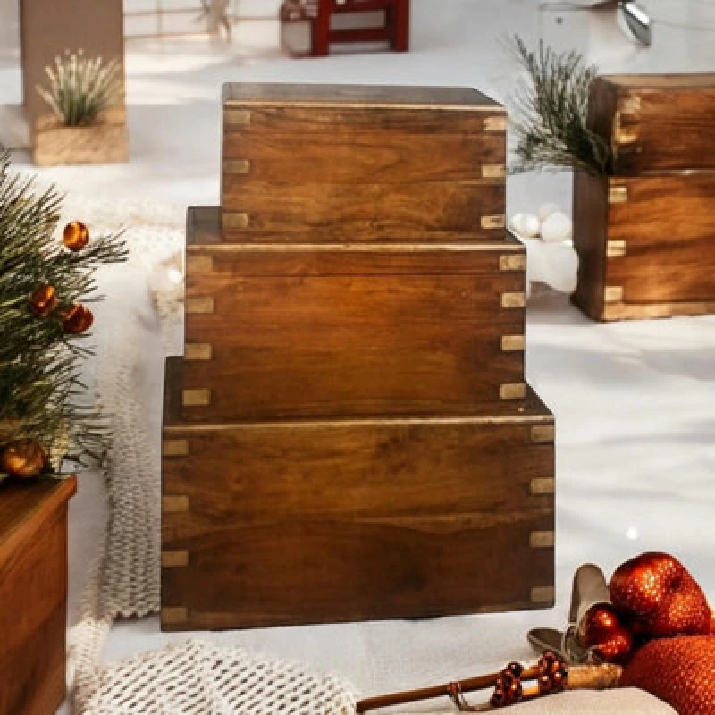 Image of MSL 90CM SET 3 WOODEN CHESTS