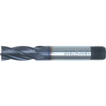 Image of SwissTech 12.00MM HSS-Co 8% Threaded Shank Multi Flute End Mills - TiAlN Coated
