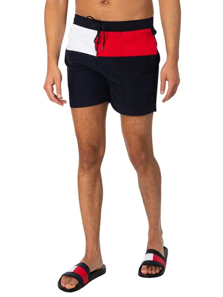 Image of Tommy Hilfiger Colour Block Drawstring Swim Shorts Desert Sky L