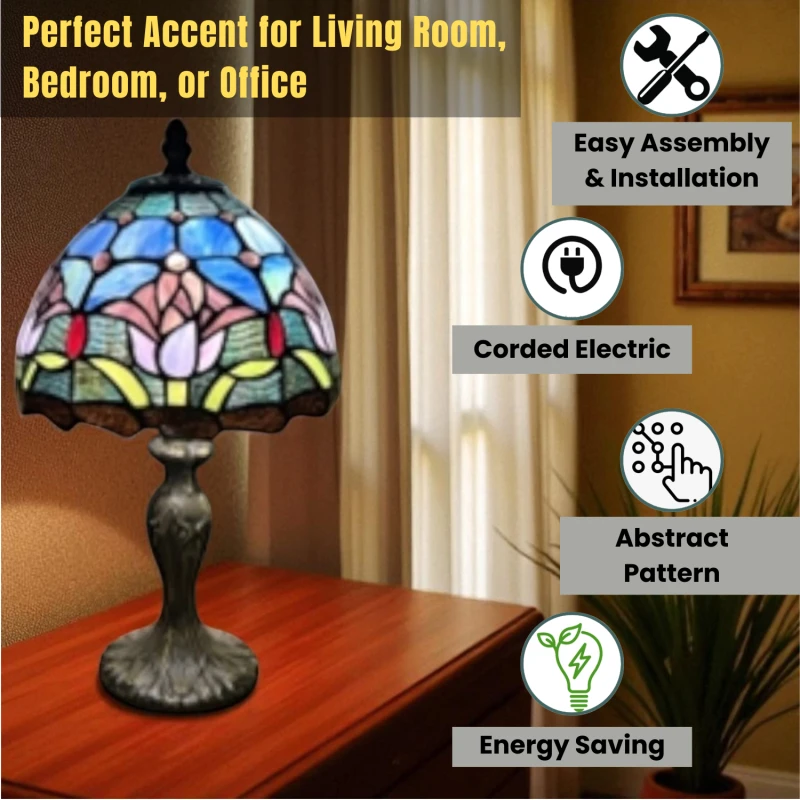 Image of Minster 8" Tiffany Lamp And Shade - L20 X W20 X H36cm - Multicolour