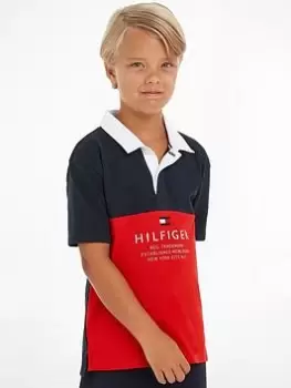 Image of Tommy Hilfiger Boys Colorblock Short Sleeve Polo Shirt - Red/White/Blue, Multi, Size 10 Years