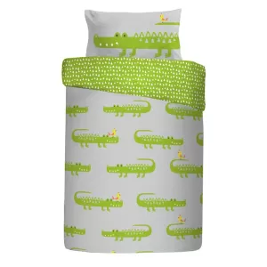 image of Cosatto Crocodile Smiles 100% Cotton Reversible Duvet Cover and Pillowcase Set MultiColoured