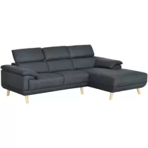 image of 3 Seater l Shaped Sofa Settee Corner Sofas w/ Adjustable Headrest Dark Grey - Dark Grey