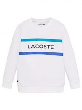 Lacoste Sports Boys Logo Crew Sweatshirt - White, Size 8 Years