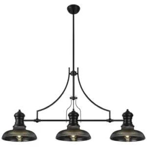 image of Luminosa Luiz 3 Light Linear Ceiling Pendant E27 With 30cm Round Glass Shade, Matt Black, Smoked