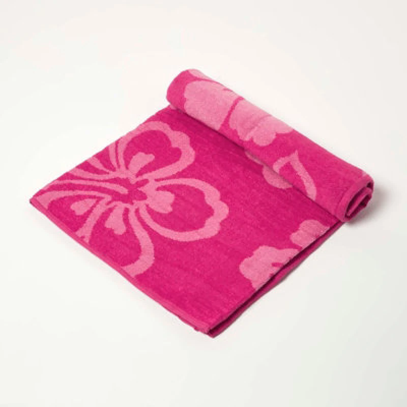 Image of Homescapes Pink Flower 100% Recycled Cotton Beach Towel Pink