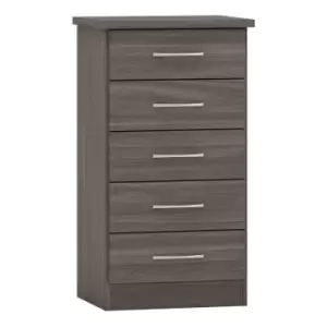 image of Seconique Nevada 5 Drawer Narrow Chest - Black Wood Grain