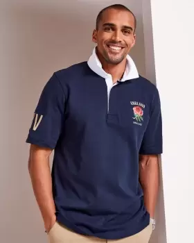 Image of Cotton Traders Mens England Classic Short Sleeve Rugby Shirt in Blue