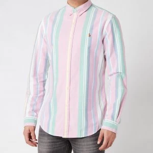 Image of Polo Ralph Lauren Mens Slim Fit Oxford Shirt - Pink/Green Multi - L