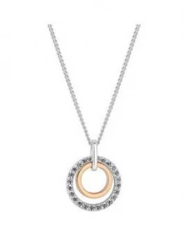 image of Simply Silver Sterling Silver Two Tone Cubic Zirconia Double Round Necklace