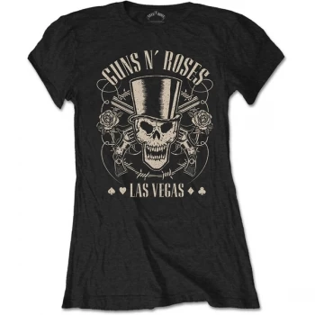 Image of Guns N' Roses - Top Hat, Skull & Pistols Las Vegas Womens Large T-Shirt - Black