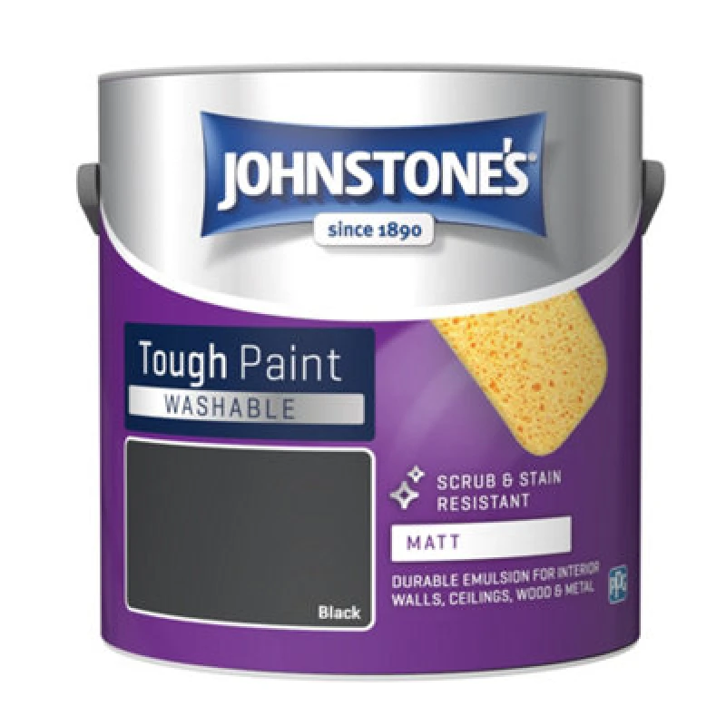 Image of Johnstone's Washable Matt Tough Paint Black - 2.5L
