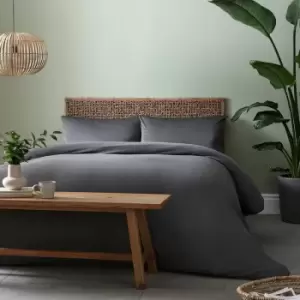 Image of Catherine Lansfield - So Soft Jersey Plain Dyed Duvet Cover Set, Charcoal, Super King