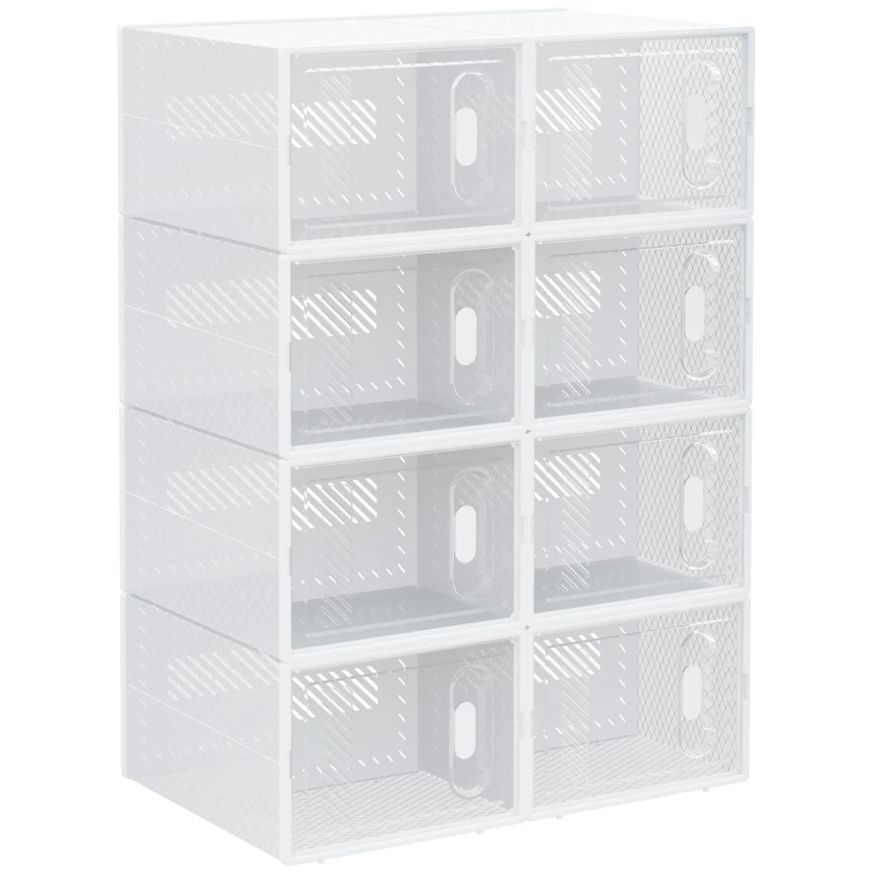 Image of HOMCOM HOMCOM 8PCS Stackable Clear Plastic Shoe Storage Box for UK/EU Size 12/46 Clear One Size Unisex 5063603020405