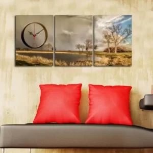 3P3040CS-76 Multicolor Decorative Canvas Wall Clock (3 Pieces)